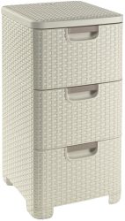 Curver Storage Unit with 3 Drawers - Cream Colour 3*14l Rattan Style