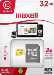 Maxell MICRO SD kártya, 32GB (adapteres) (10db/karton)